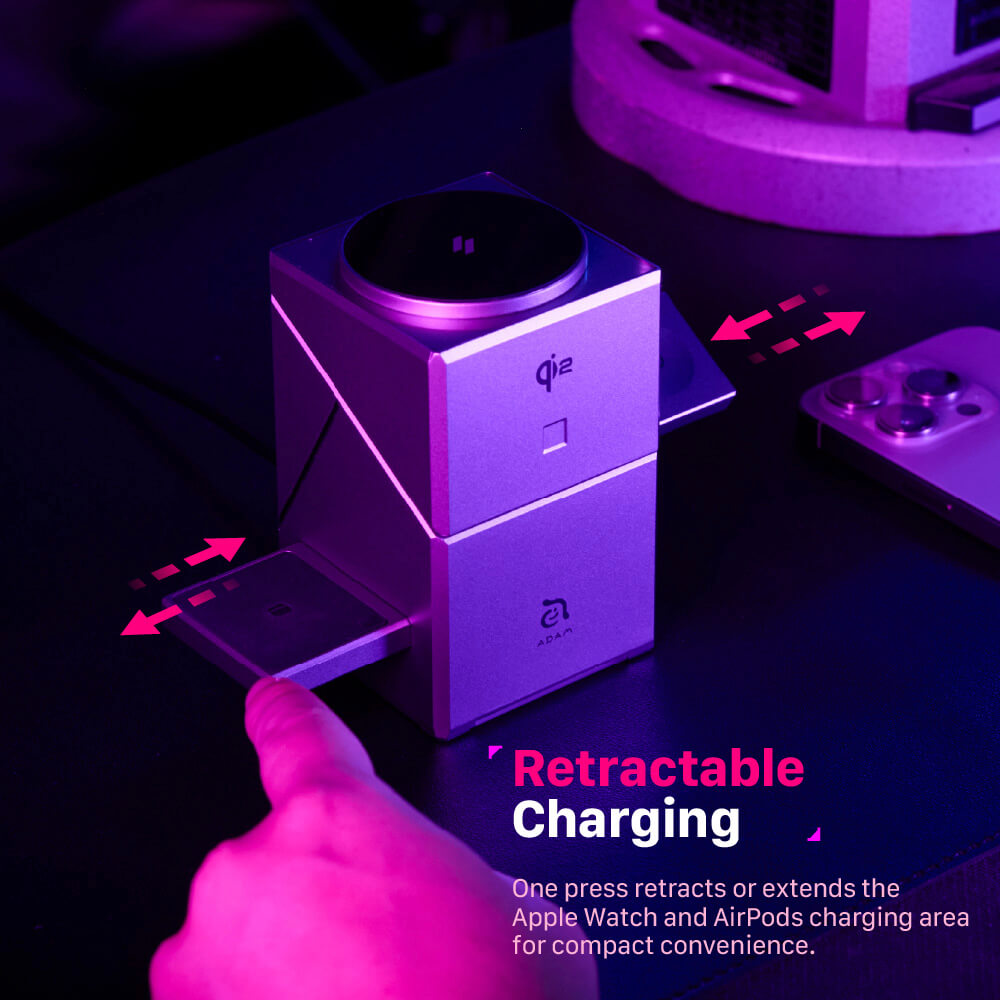 แท่นชาร์จไร้สาย ADAM elements Mag Qube Qi2 3-in-1 Intelligent Charging Station สีเทา